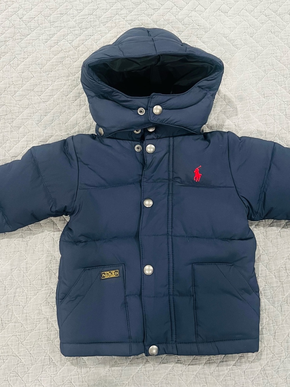 Ralph Lauren Navy Puffer Jacket with Red Polo Logo
